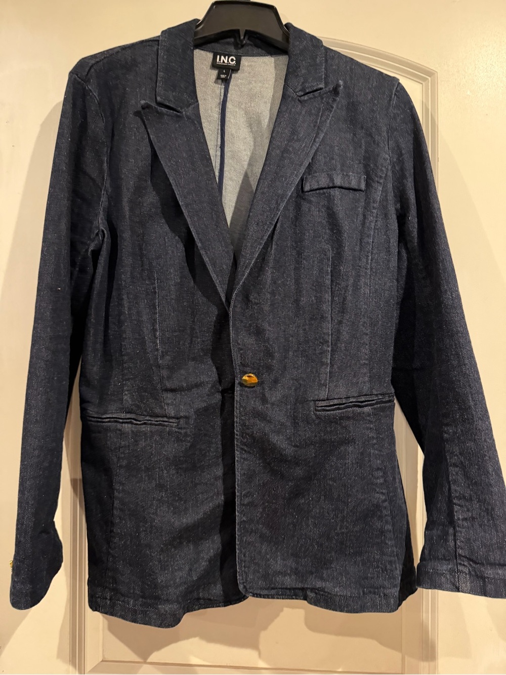 INC International Concepts Dark Blue Denim Blazer